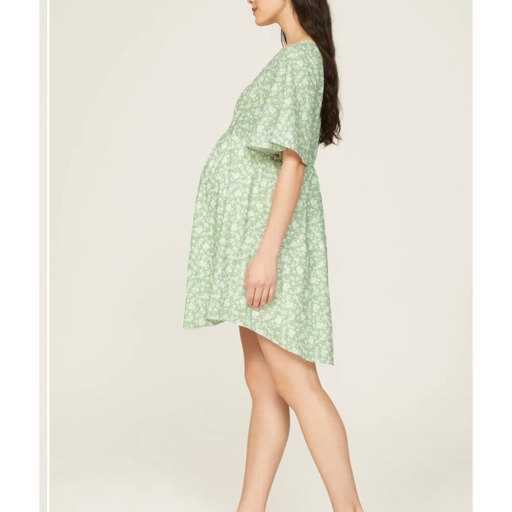 Soon Green Calico Babydoll Maternity Dress LARGE Cottage Prairie Designer $180 - Picture 2 of 10